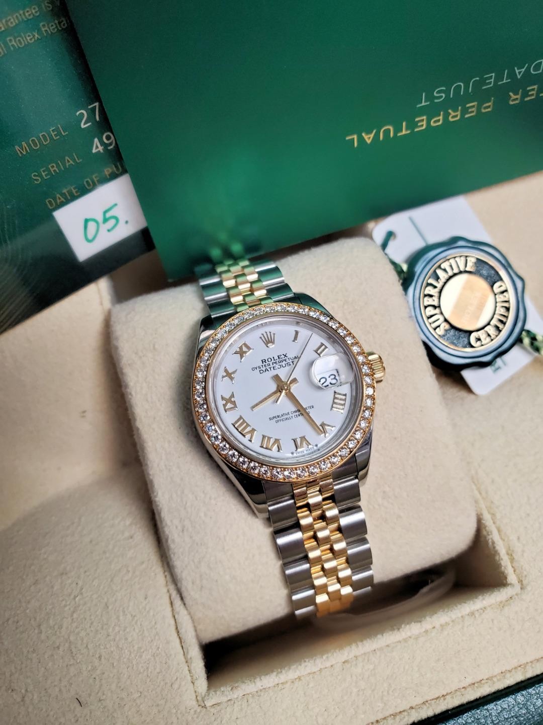Rolex Lady Datejust 279383 Factory Diamond Bezel White Roman 28mm Complete 2023
