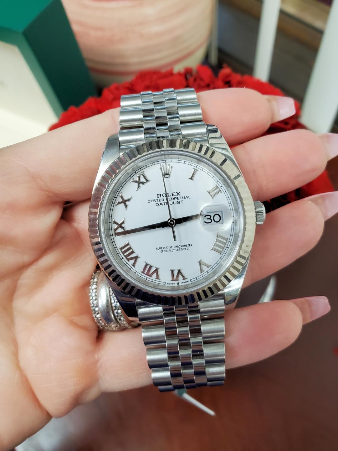 Rolex Datejust 41mm 126334 Stainless Steel Jubilee White Roman Dial Fluted Bezel