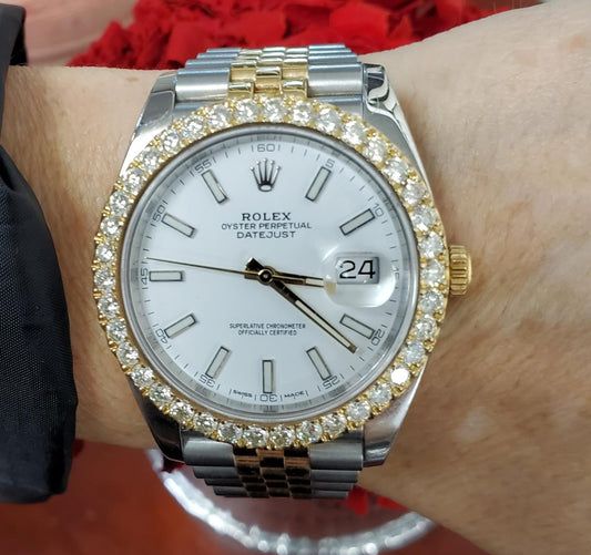 41mm Rolex Datejust Two Tone Auto 18k/SS Jubilee White Dial Diamond Bezel 126333