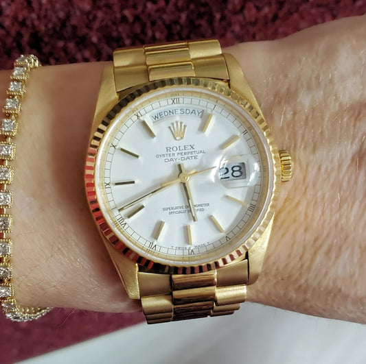Rolex DayDate 18238 18k Gold President White Dial 36mm 1989 Quickset Automatic