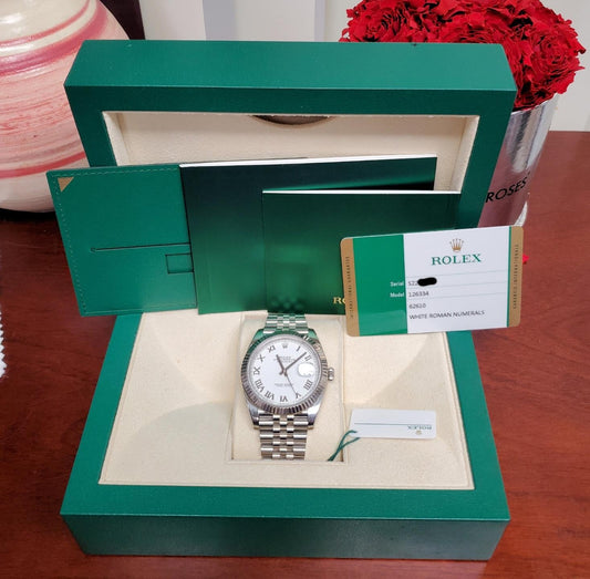 Rolex Datejust 41mm 126334 Stainless Steel Jubilee White Roman Dial Fluted Bezel