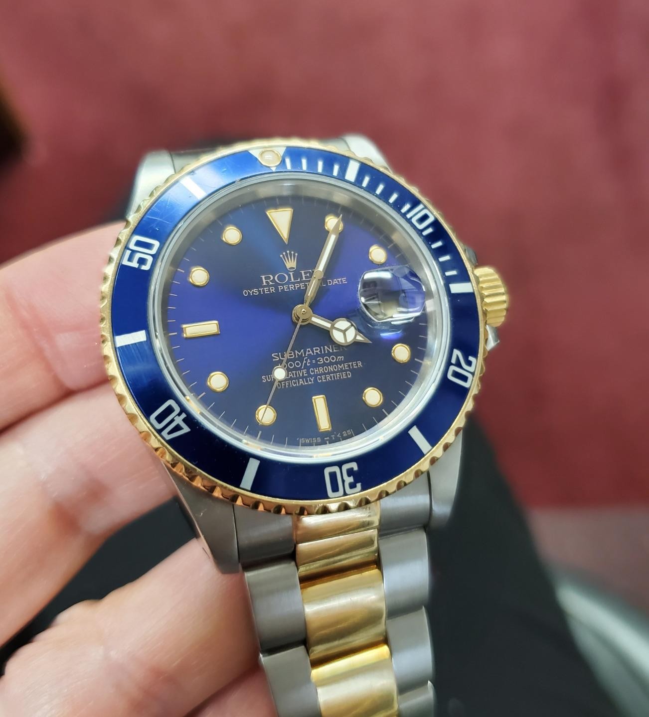 Rolex Submariner 16803 Two Tone 40mm Tritium Purple Tropical Dial Blue 1988