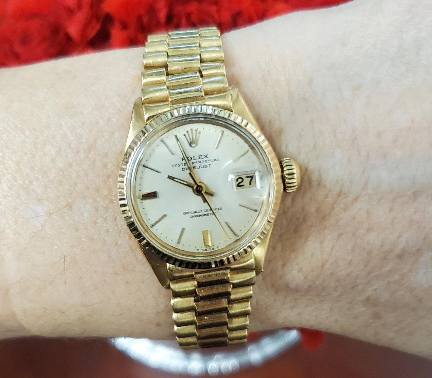 Vintage Rolex Datejust 6516 18k Yellow Gold President 25mm Ladies Automatic 1967