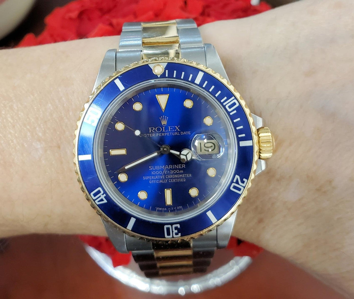 Rolex Submariner 16803 Two Tone 40mm Tritium Purple Tropical Dial Blue 1988