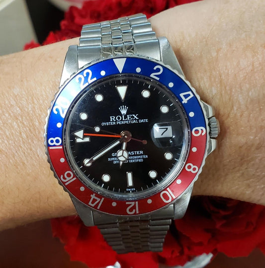 40mm Rolex GMTMaster Pepsi Blue & Red Bezel Stainless Steel Jubilee 16750