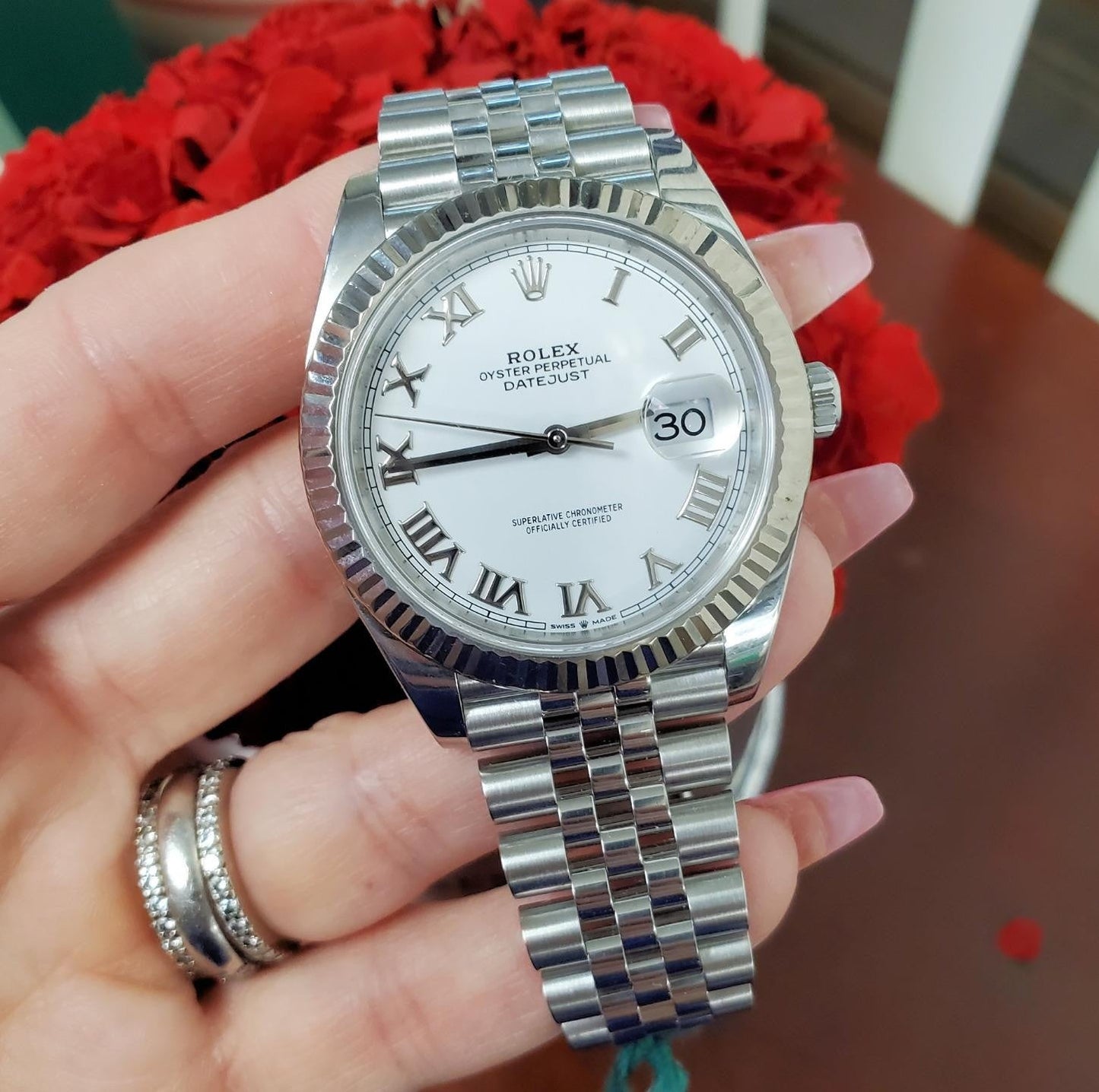 Rolex Datejust 41mm 126334 Stainless Steel Jubilee White Roman Dial Fluted Bezel