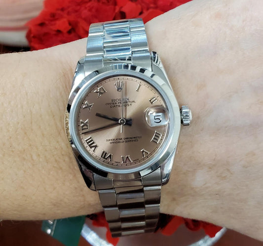 31mm Midsize Rolex Datejust 68240 Stainless Steel Pink Salmon Roman Dial Oyster