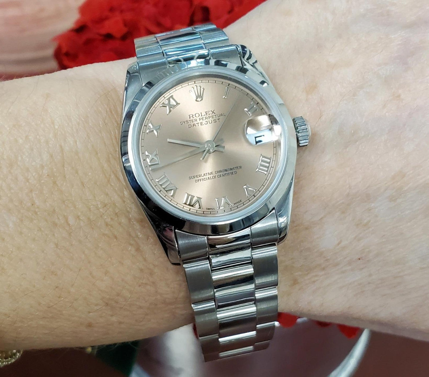 31mm Midsize Rolex Datejust 68240 Stainless Steel Pink Salmon Roman Dial Oyster