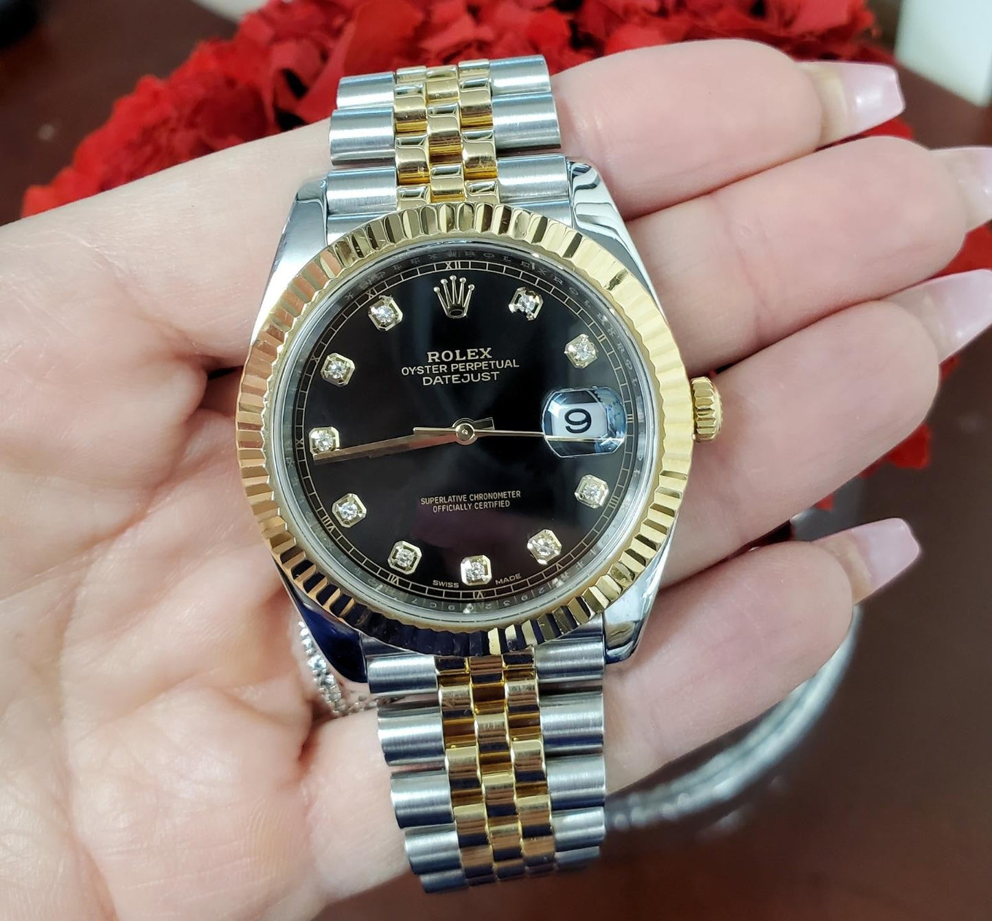Rolex Datejust 41mm 126333 Two Tone Jubilee Black Diamond Dial Fluted Bezel Auto