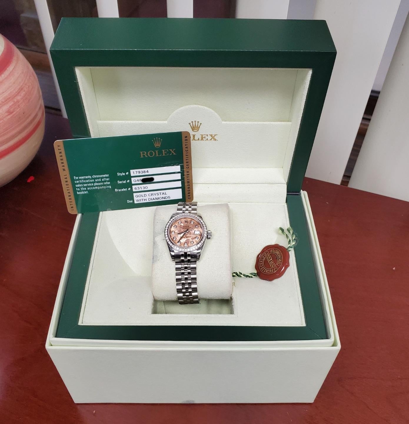 Rolex Datejust 26mm 179384 Ladies Steel Gold Crystal Diamond Dial Bezel Jubilee