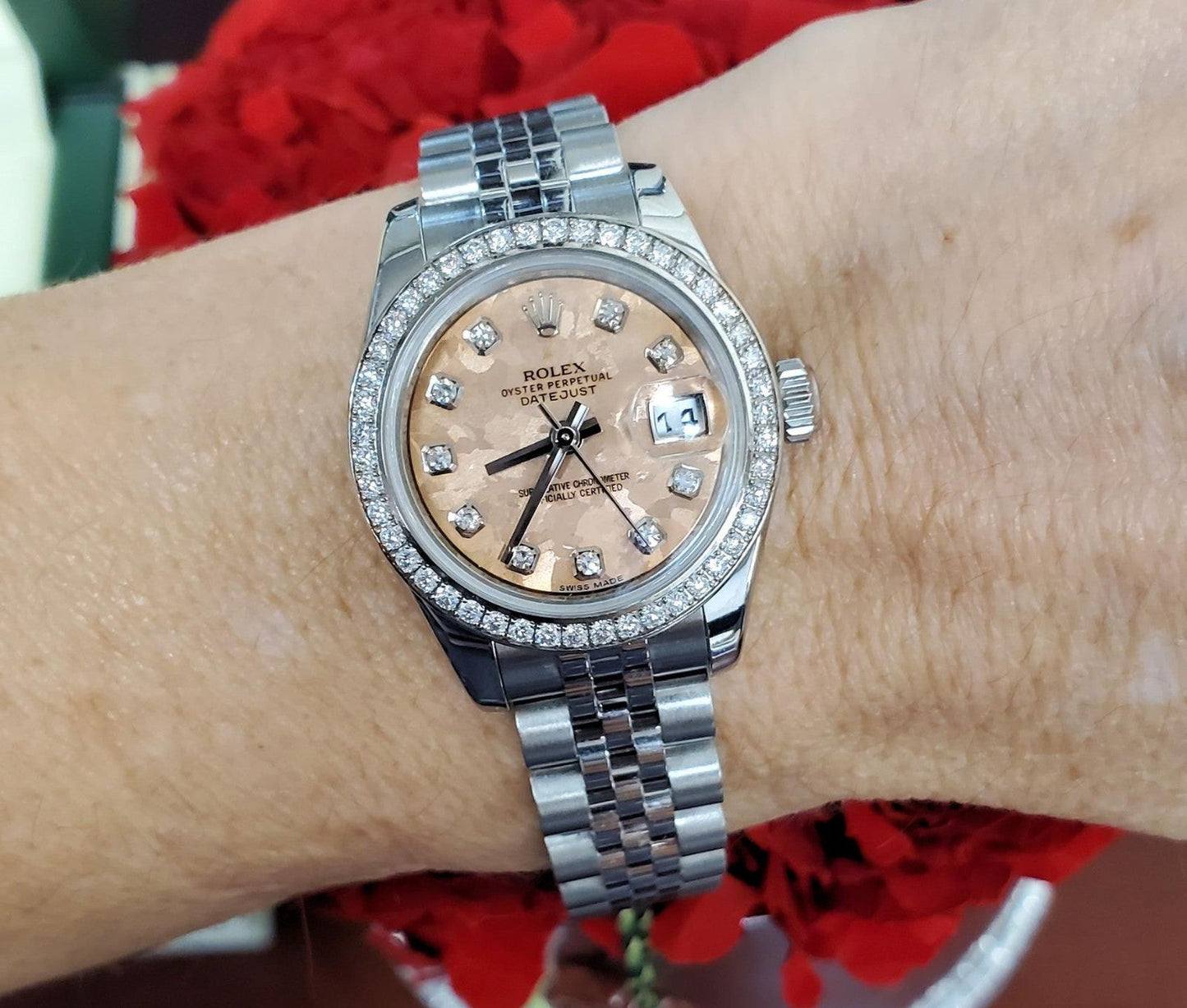Rolex Datejust 26mm 179384 Ladies Steel Gold Crystal Diamond Dial Bezel Jubilee
